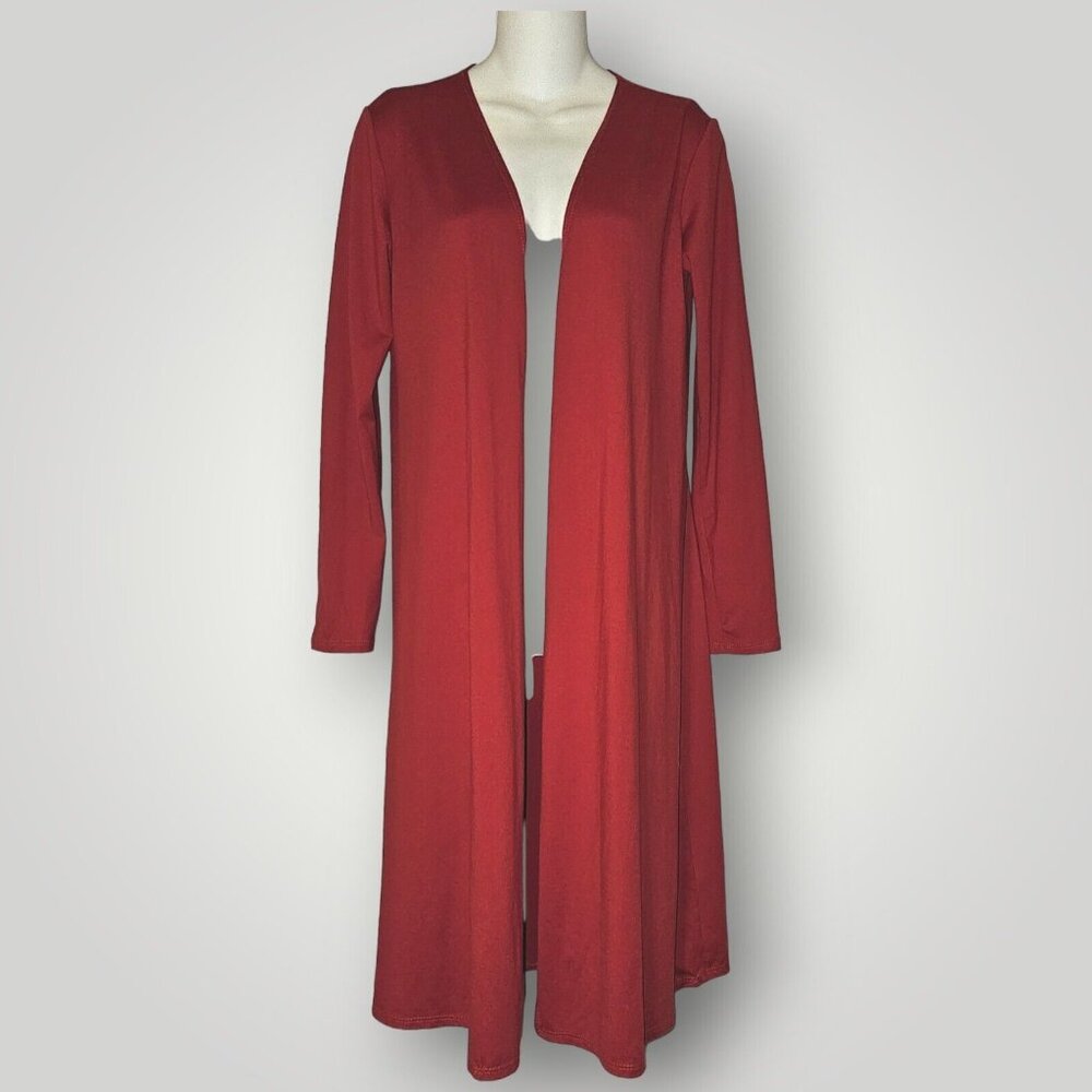 📦Minette Women's XS RED Jersey Knit Long Sleeve Open Front Cardigan Duster